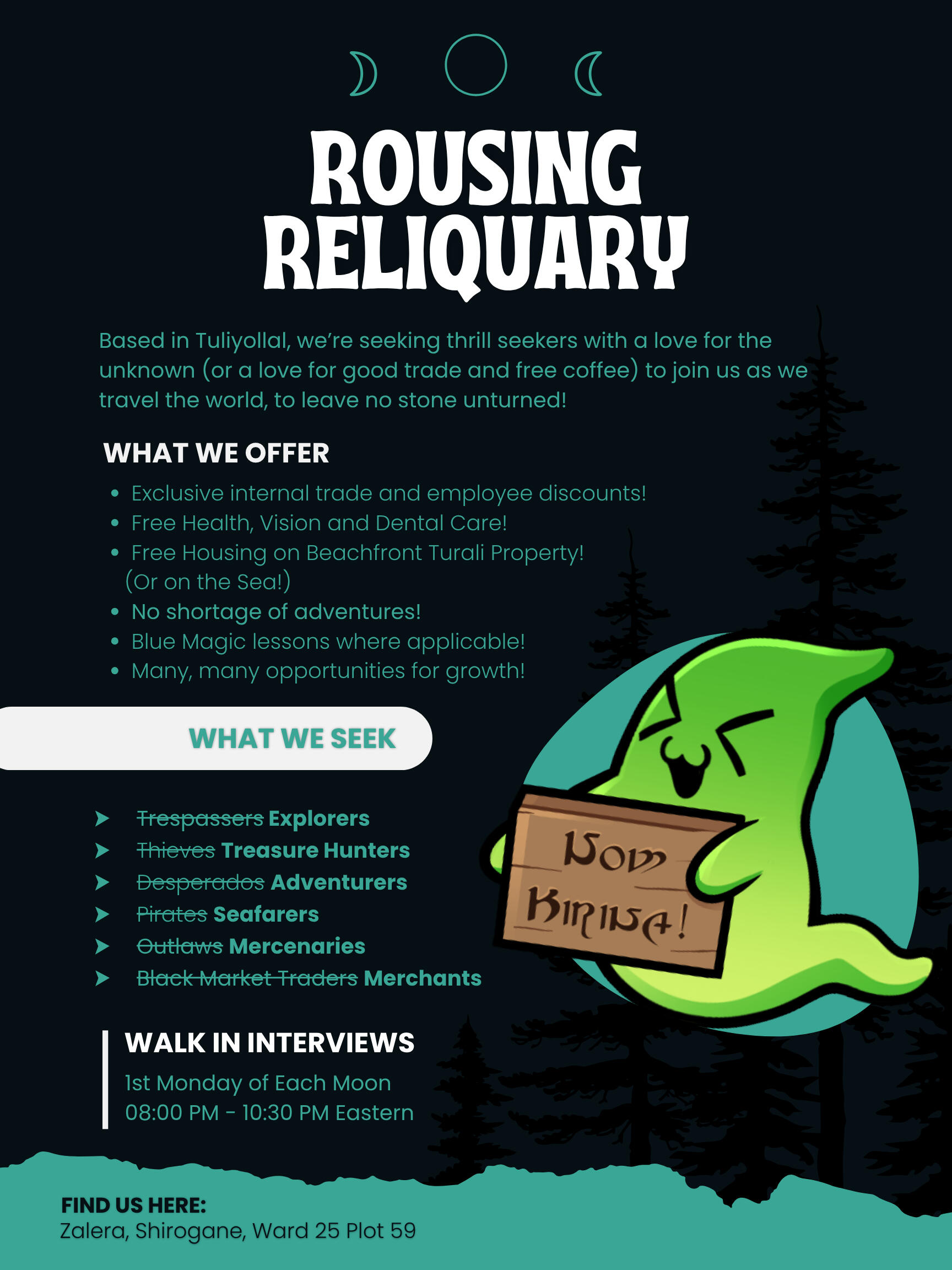 Reliquary Recruitment Poster Reliquary Recruitment Post, Click Button Below